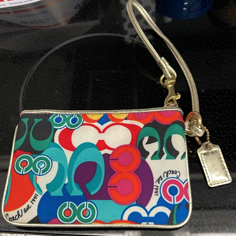 Coach Poppy Rare Vibrant Colors and Gold metallic wristlet - Picture 2 of 3